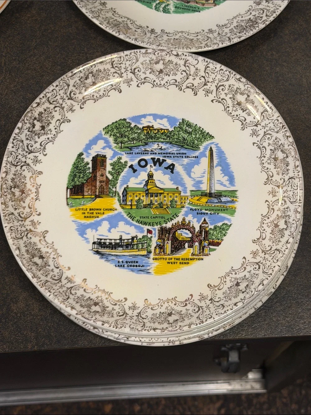 Iowa Decorative Collector Plate - White with Multicolor Scenic Design